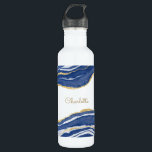 Blue Marble Agate Gold Glitter - op maat gemaakt Waterfles<br><div class="desc">Indigo blauwe waterverf is een prachtig vormgegeven met faux gouden glitter-details. Verander de naam om aan te passen.</div>