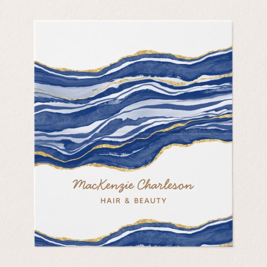 Blue Marble Agate Gold Glitter Visitekaartje (Buitenkant ongevouwen)