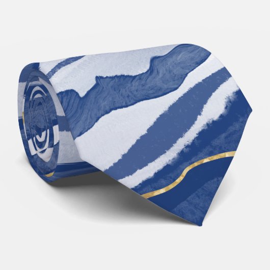 Blue Marble Agate Gold Stropdas (Opgerold)