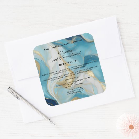 Blue Marble and Faux Gold Bath Salts Pouch Label (Envelop)