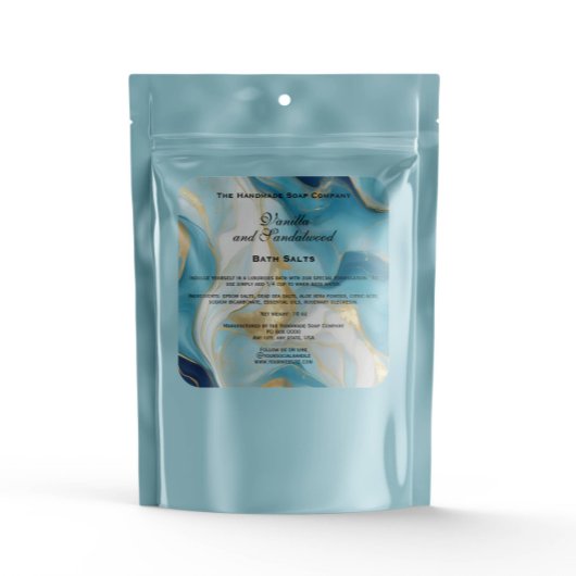 Blue Marble and Faux Gold Bath Salts Pouch Label