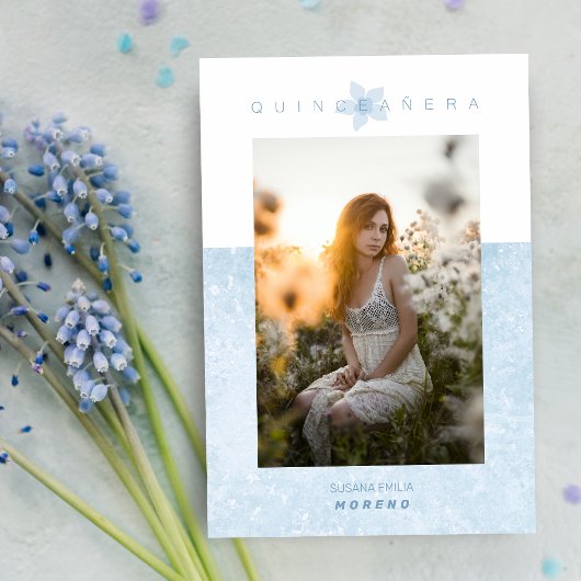 Blue Marble Effect Romantic Foto Quinceañera Kaart
