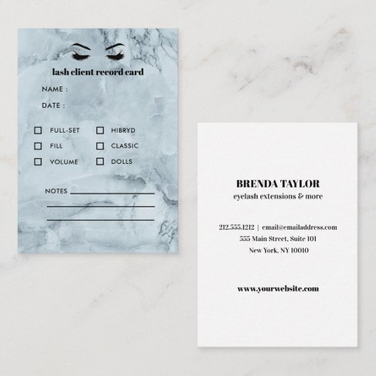 Blue Marble Eyelash Extension Client Consulting Visitekaartje (Voorkant / Achterkant)
