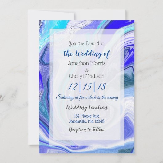 Blue Marble Fluid Art Wedding Kaart (Voorkant)