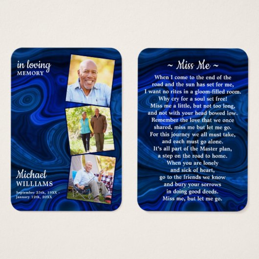 Blue Marble Funeral 3 Foto Memorial Prayer Kaart (Voorkant /achterkant)