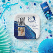 Blue Marble Glitter 2 Foto Verjaardagsfeest Papieren Bordje (Feest)