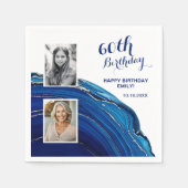 Blue Marble Glitter 2 Foto Verjaardagsfeest Servet (Voorkant)