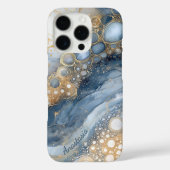 Blue Marble Gold Glitter gepersonaliseerd Case-Mate iPhone Case (Achterkant)