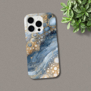 Blue Marble Gold Glitter gepersonaliseerd iPhone 16 Pro Hoesje