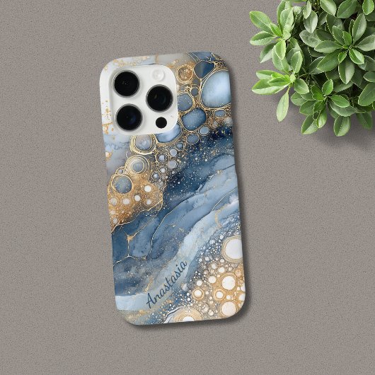 Blue Marble Gold Glitter gepersonaliseerd Case-Mate iPhone Case