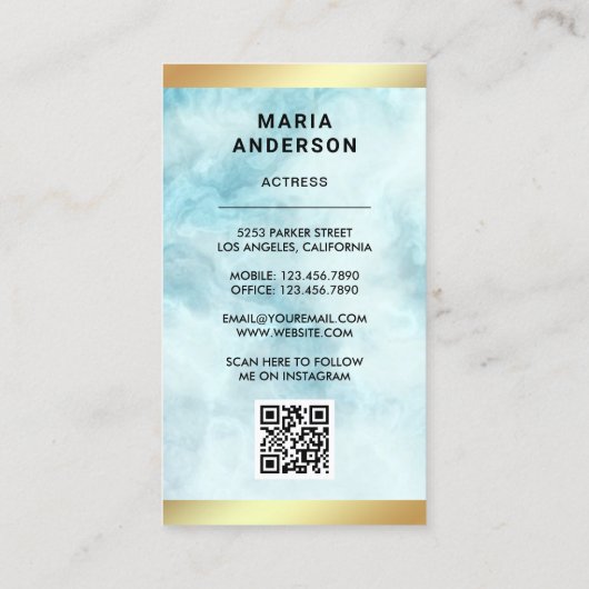 Blue Marble Gold Model Actress QR Code Foto Visitekaartje (Achterkant)