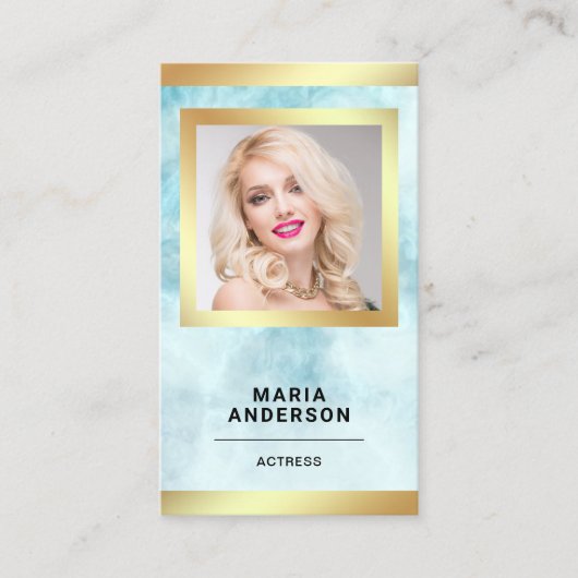 Blue Marble Gold Model Actress QR Code Foto Visitekaartje (Voorkant)