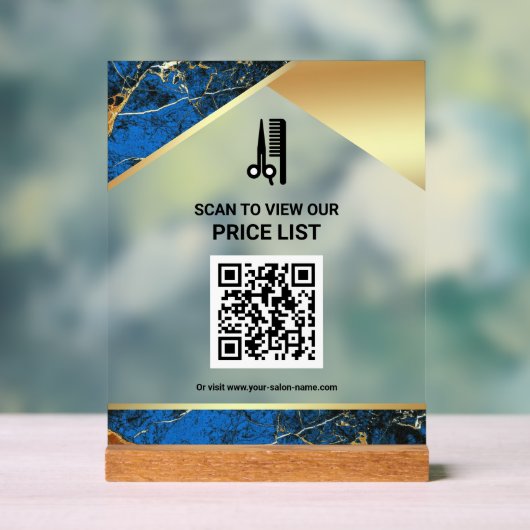 Blue Marble Hair Makeup Salon QR-code prijslijst Acryl Bord (Neutraal)