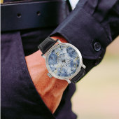 Blue Marble Mannen Horloge met Arabische cijfers