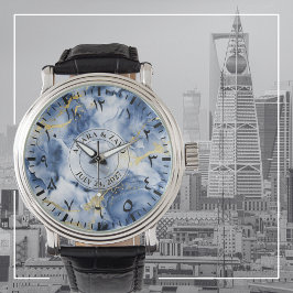 Blue Marble Mannen Horloge met Arabische cijfers