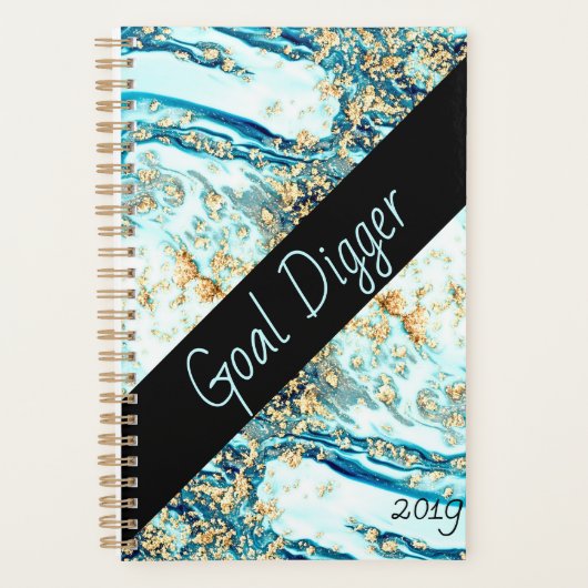 Blue Marble Metallic Gold Aqua Cobalt Boss Beauty Planner (Voorkant)