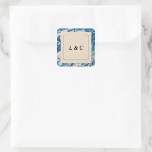 Blue Marble Modern Coastal Wedding Favoriet Vierkante Sticker