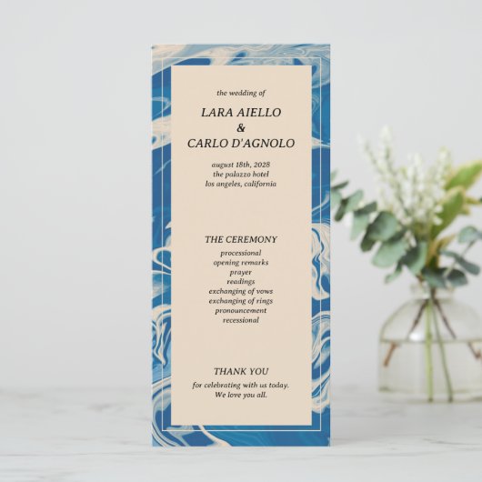 Blue Marble Modern Coastal Wedding Programma (Staand voorkant)