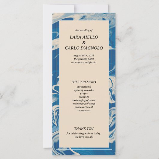 Blue Marble Modern Coastal Wedding Programma (Voorkant)