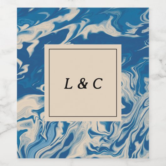 Blue Marble Modern Coastal Wedding Wijn Etiket (Enkel label)