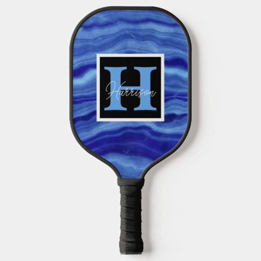Blue Marble Monogram Name Persoonlijk Pickleball Paddle (Voorkant)