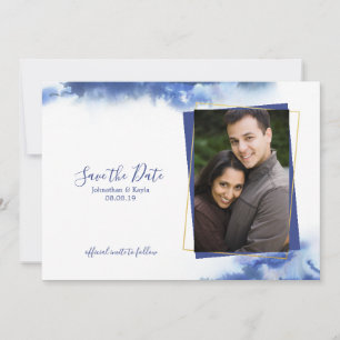 Blue Marble Ombre Gold Lijst Save the Date Aankondiging