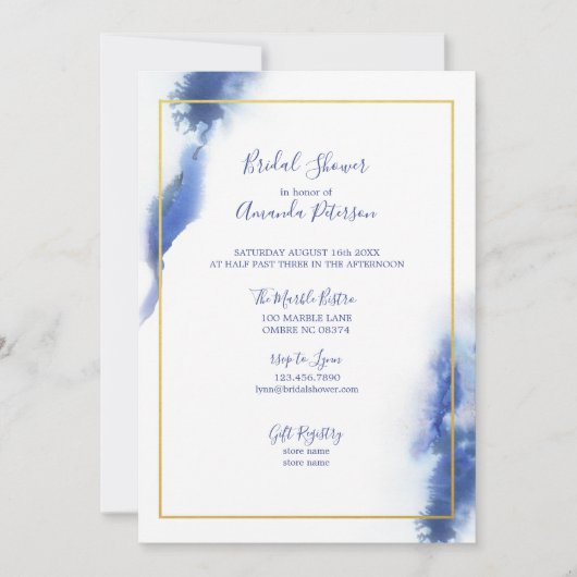 Blue Marble Ombre Gold Lijst Vrijgezellenfeest Kaart (Voorkant)