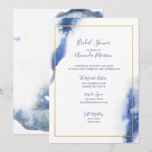 Blue Marble Ombre Gold Lijst Vrijgezellenfeest Kaart (Voorkant / Achterkant)