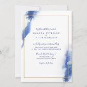Blue Marble Ombre Gold Lijst Wedding Kaart (Voorkant)