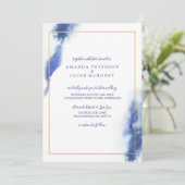 Blue Marble Ombre Gold Lijst Wedding Kaart (Staand voorkant)
