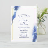 Blue Marble Ombre Gold Wedding Engagement Party Kaart (Staand voorkant)