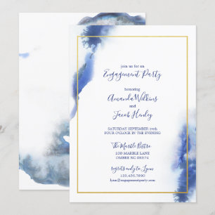 Blue Marble Ombre Gold Wedding Engagement Party Kaart