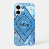 Blue Marble Pattern with Custom Name and Initial iPhone 16 Hoesje (Achterkant)