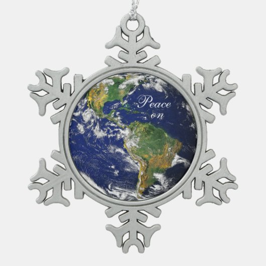 Blue Marble_Peace on Earth_Pewter sneeuwvlok Tin Sneeuwvlok Ornament (Voorkant)