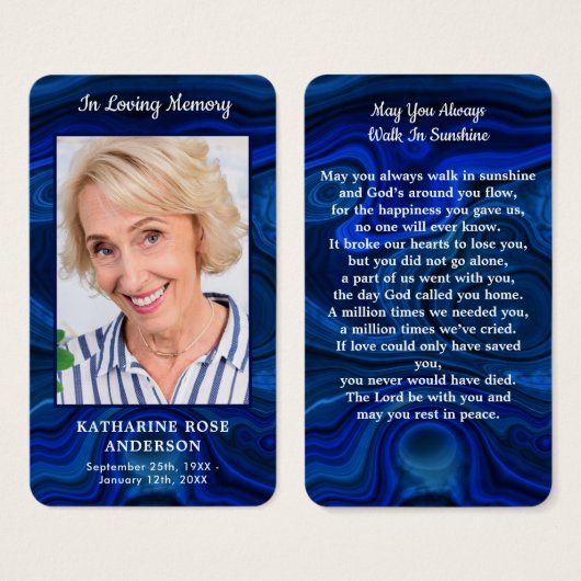 Blue Marble Photo Memorial Funeral Prayer Kaart (Voorkant /achterkant)