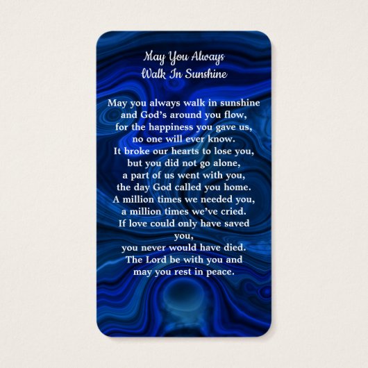 Blue Marble Photo Memorial Funeral Prayer Kaart (Achterkant)
