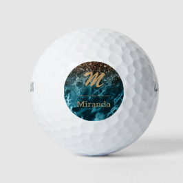 Blue Marble roos gold glitter Mongram gepersonalis Golfballen