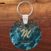 Blue Marble roos gold glitter Mongram gepersonalis Sleutelhanger (Voorkant)