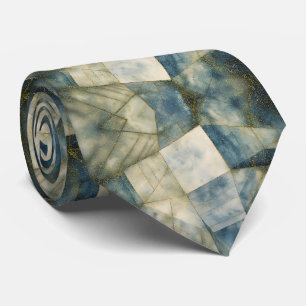 Blue Marble Sage Green Stropdas Gold Glitter Accen