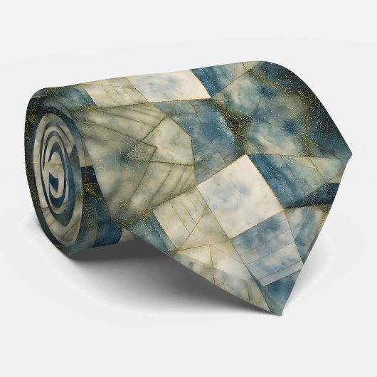 Blue Marble Sage Green Stropdas Gold Glitter Accen (Opgerold)