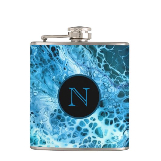 Blue Marble Splash Monogrammed Heupfles (Voorkant)