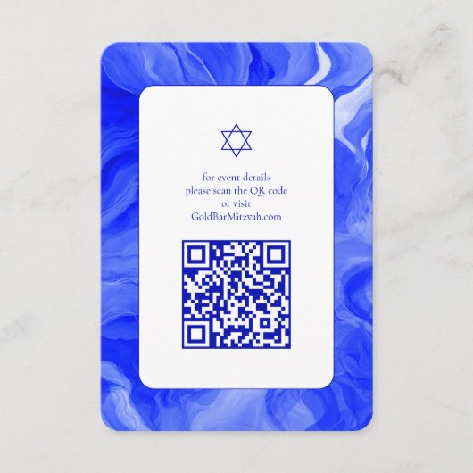 Blue Marble Star David Custom QR Bar Bat Mitzvah Informatiekaartje (Voorkant)