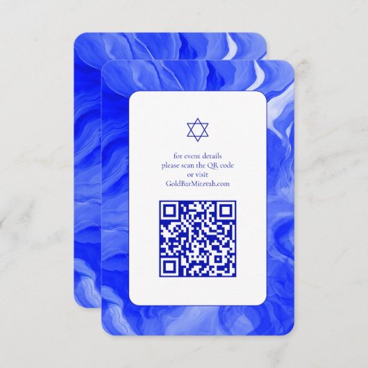 Blue Marble Star David Custom QR Bar Bat Mitzvah Informatiekaartje (Voorkant / Achterkant)