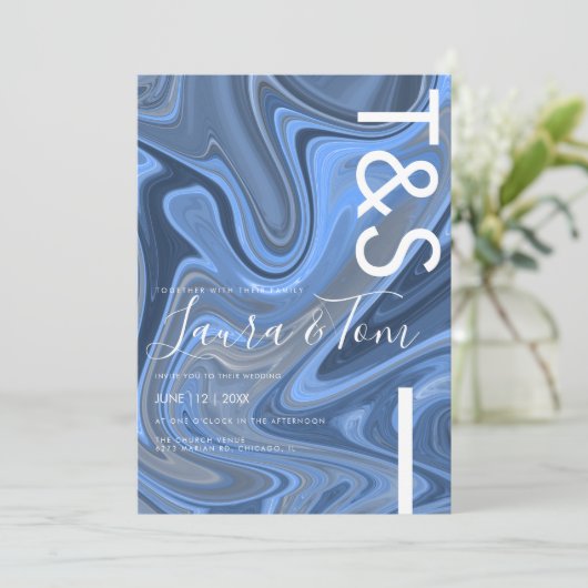 Blue Marble Swirl Bold Script Typografie Kaart (Staand voorkant)