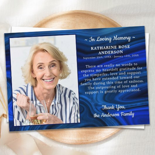 Blue Marble Sympathie Loving Memory Photo Funeral Bedankkaart