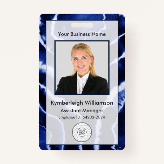Blue Marble Tie Dye Business Employee Photo ID Badge (Voorkant)