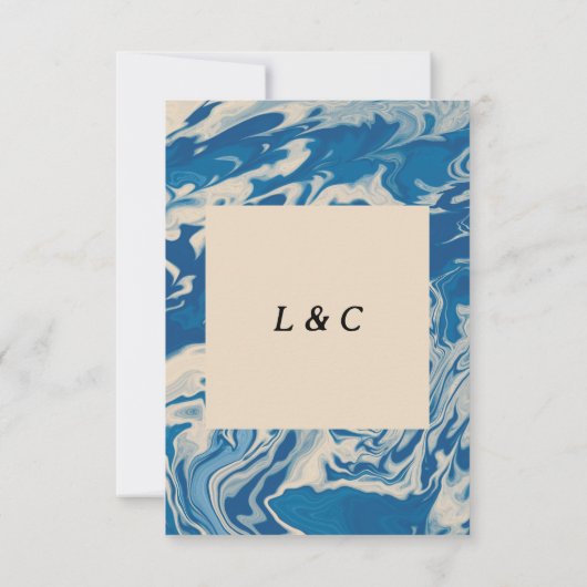 Blue Marbled Modern Coastal Wedding Details Kaart (Achterkant)