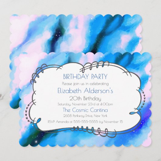 Blue Marbled Outer Space Abstracte verjaardagsuitn Kaart (Voorkant / Achterkant)
