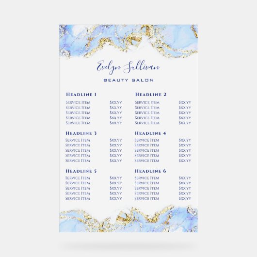 Blue Marbling Design prijslijst Acryl Bord (Voorkant)