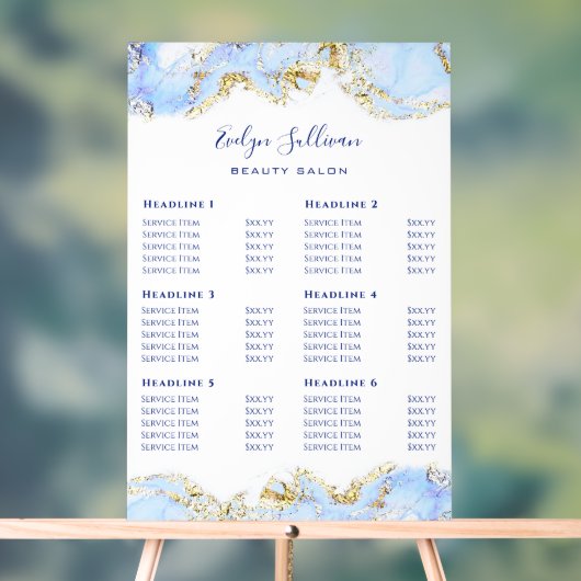 Blue Marbling Design prijslijst Acryl Bord (Neutraal)